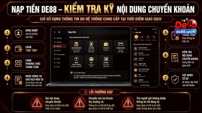 Hướng dẫn nạp tiền DE88
