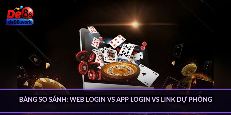 Bảng so sánh: web login vs app login vs link dự phòng